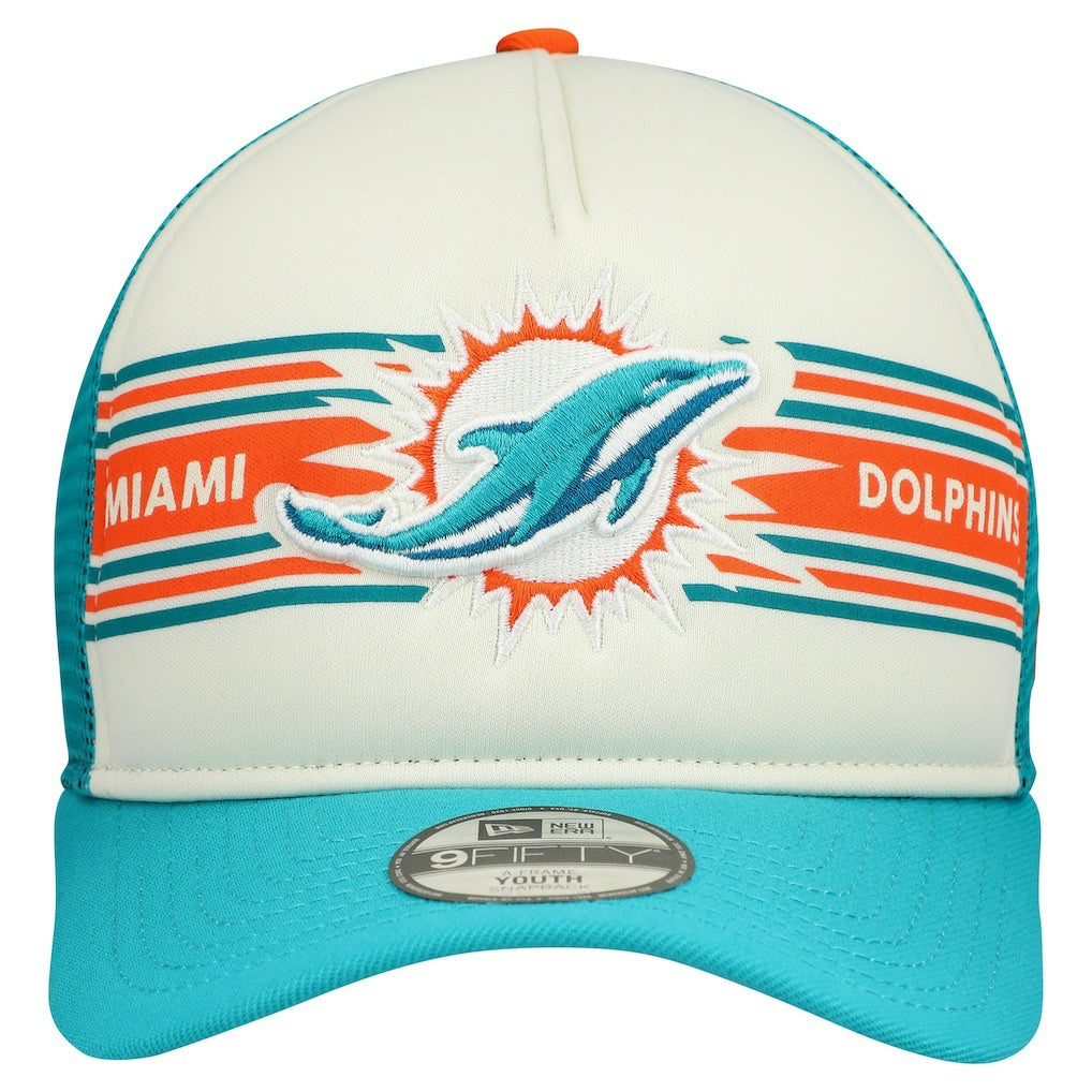 Miami Dolphins New Era Youth Banner 9FIFTY A-Frame Adjustable Trucker Hat - Cream/Aqua sale