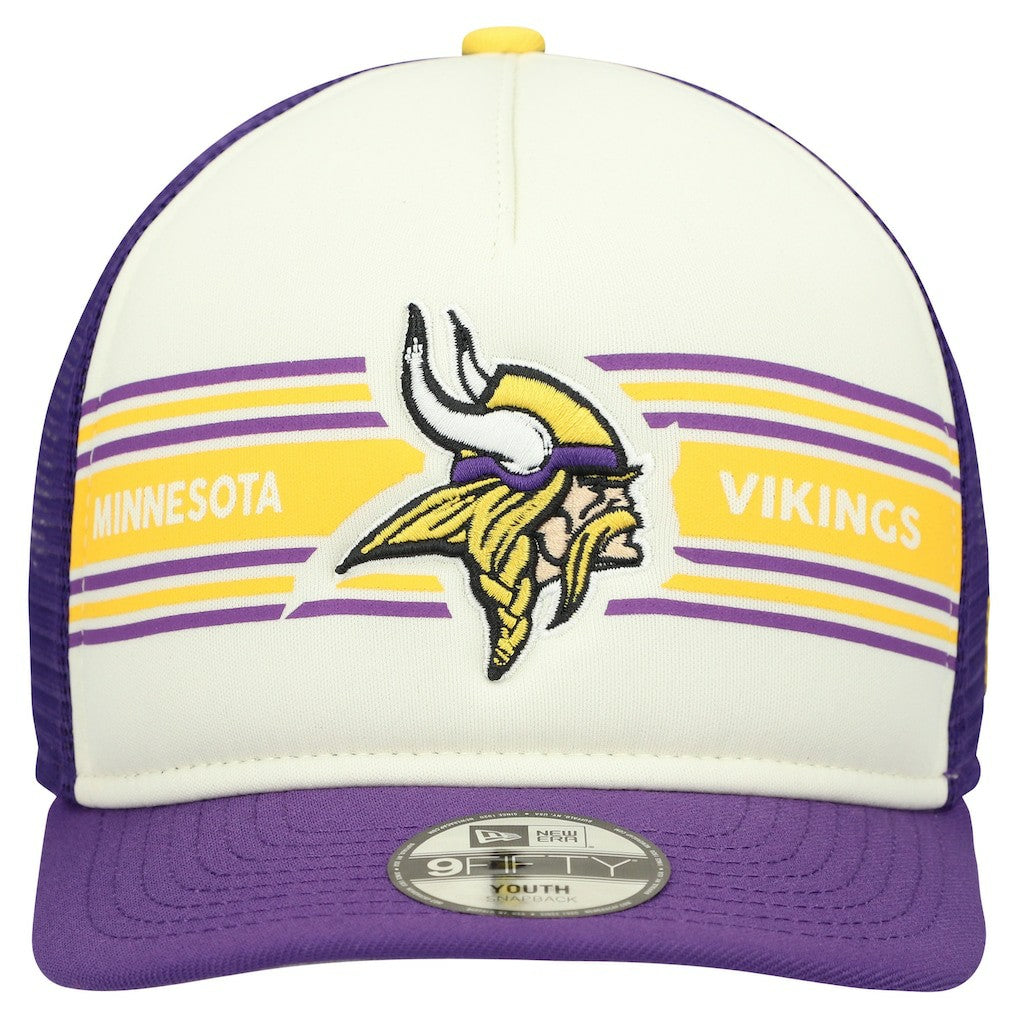 Minnesota Vikings New Era Youth Banner 9FIFTY A-Frame Adjustable Trucker Hat - Cream/Purple for sale