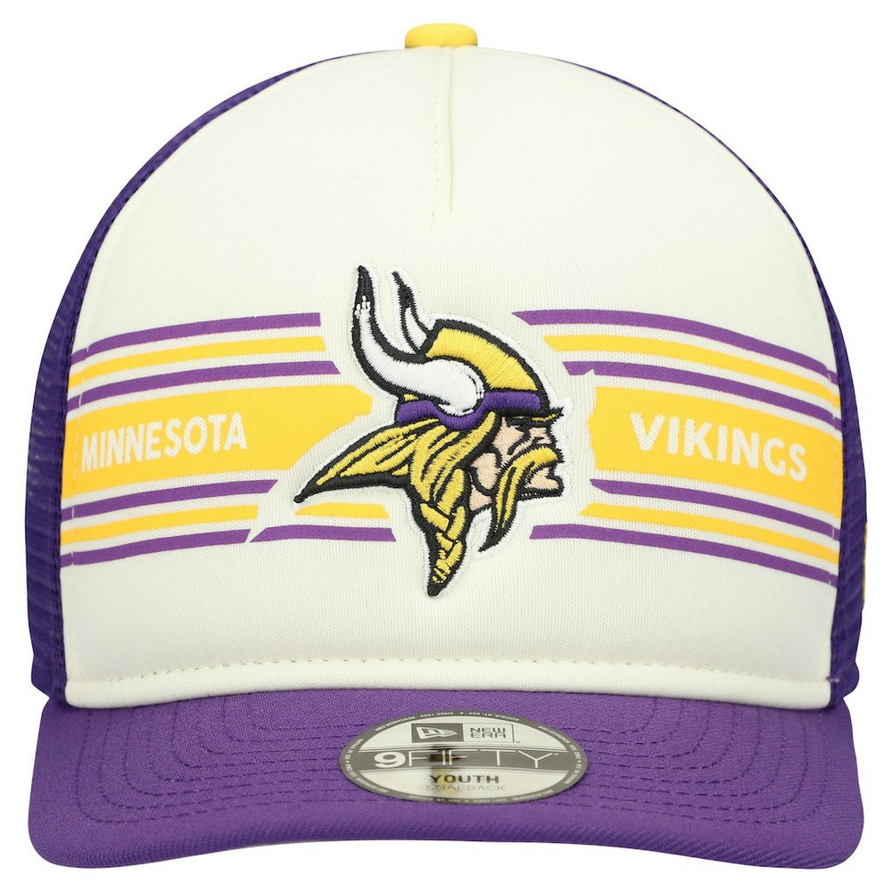 Minnesota Vikings New Era Youth Banner 9FIFTY A-Frame Adjustable Trucker Hat - Cream/Purple for sale