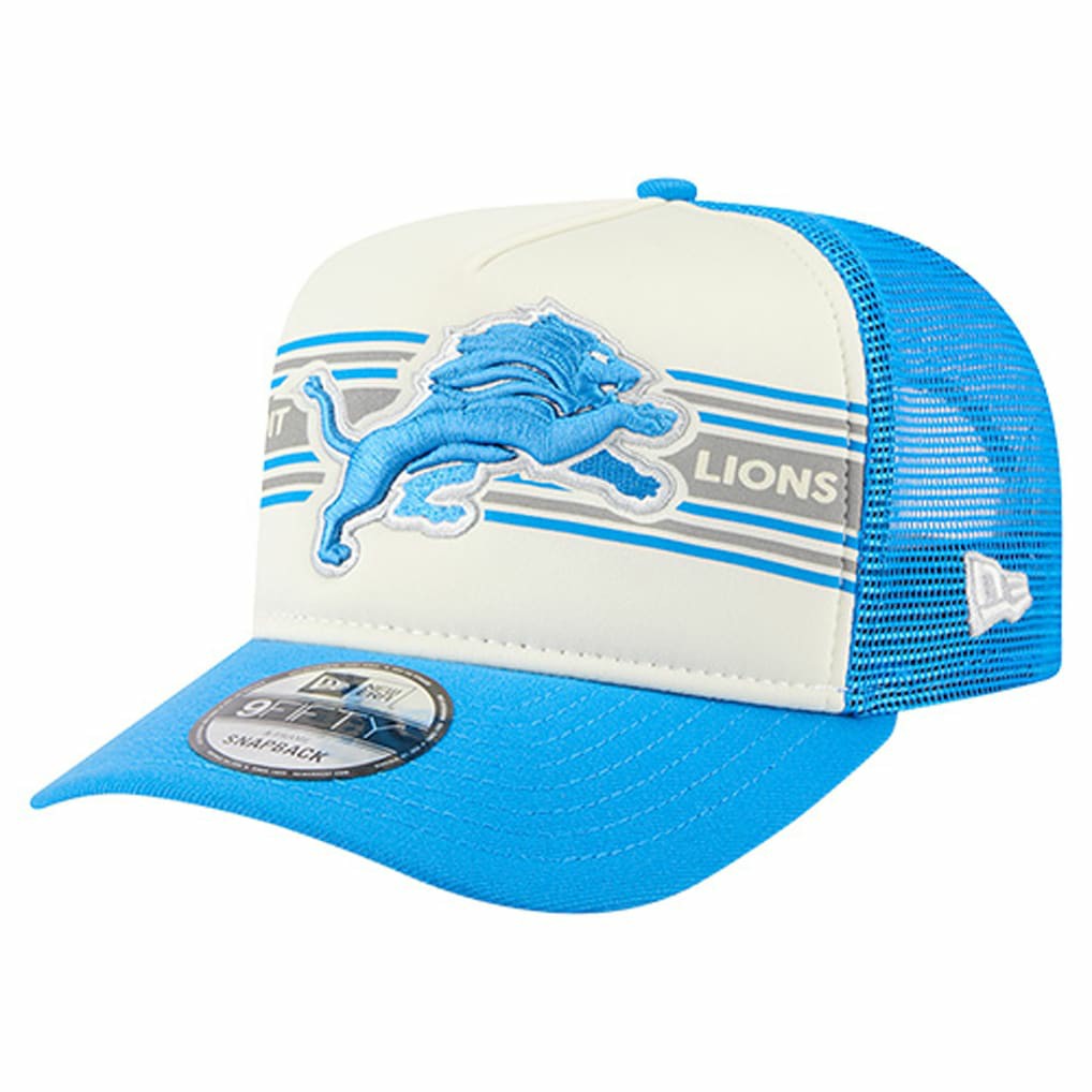 Detroit Lions New Era Youth Banner 9FIFTY A-Frame Adjustable Trucker Hat - Cream/Blue discount