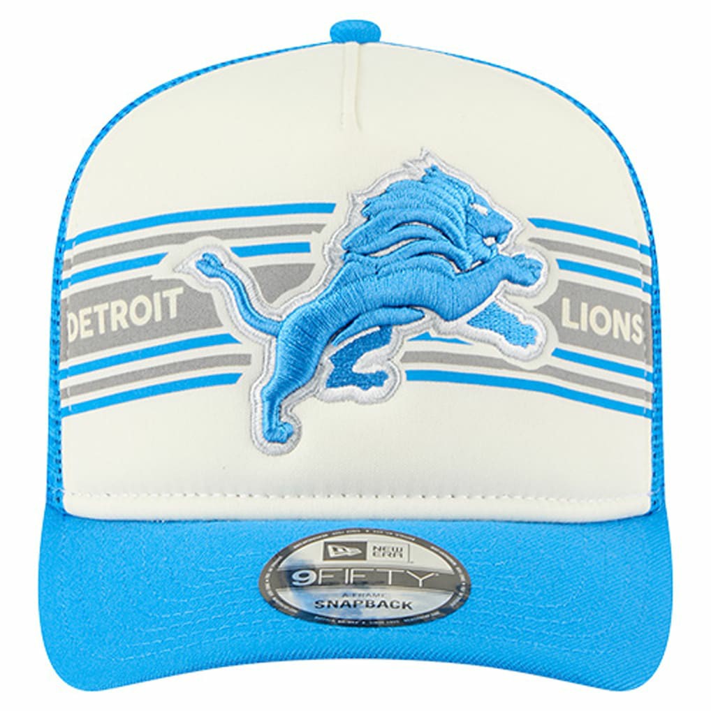 Detroit Lions New Era Youth Banner 9FIFTY A-Frame Adjustable Trucker Hat - Cream/Blue discount