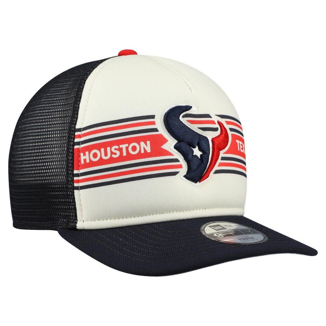 Houston Texans New Era Youth Banner 9FIFTY A-Frame Adjustable Trucker Hat - Cream/Navy on sale