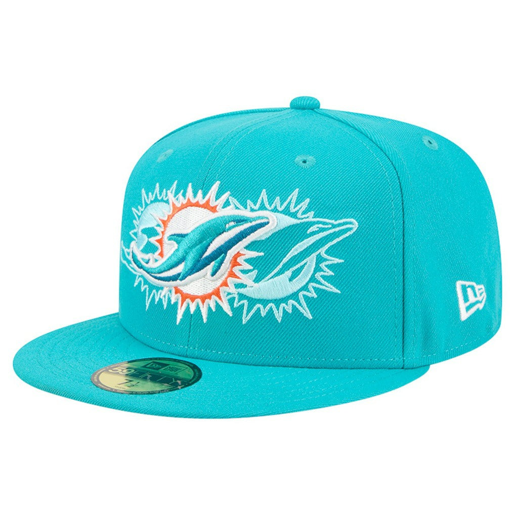 Miami Dolphins New Era Tri-Hit 59FIFTY Fitted Hat - Aqua on sale