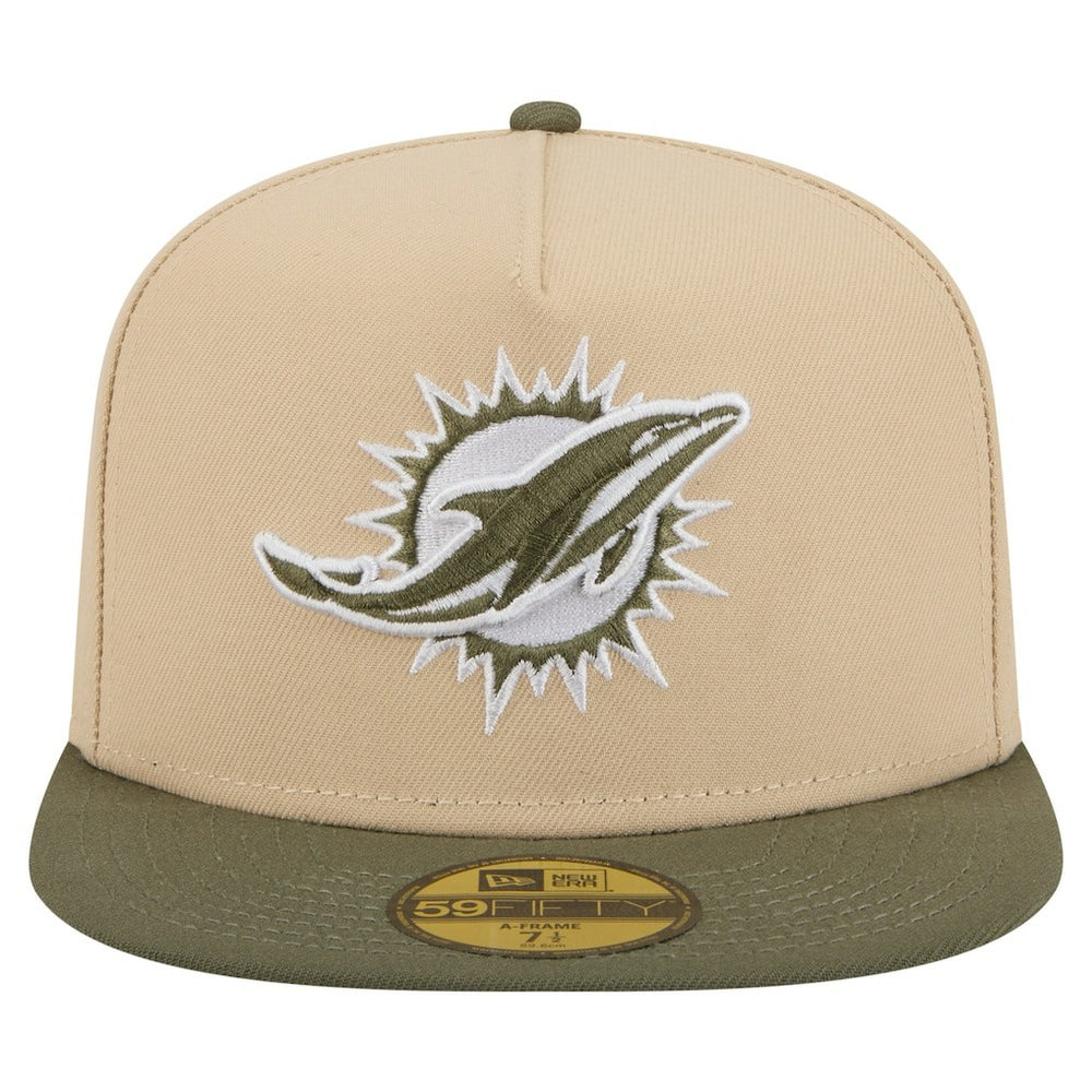 Miami Dolphins New Era Color Pack A-Frame 59FIFTY Fitted Hat - Beige/Olive sale
