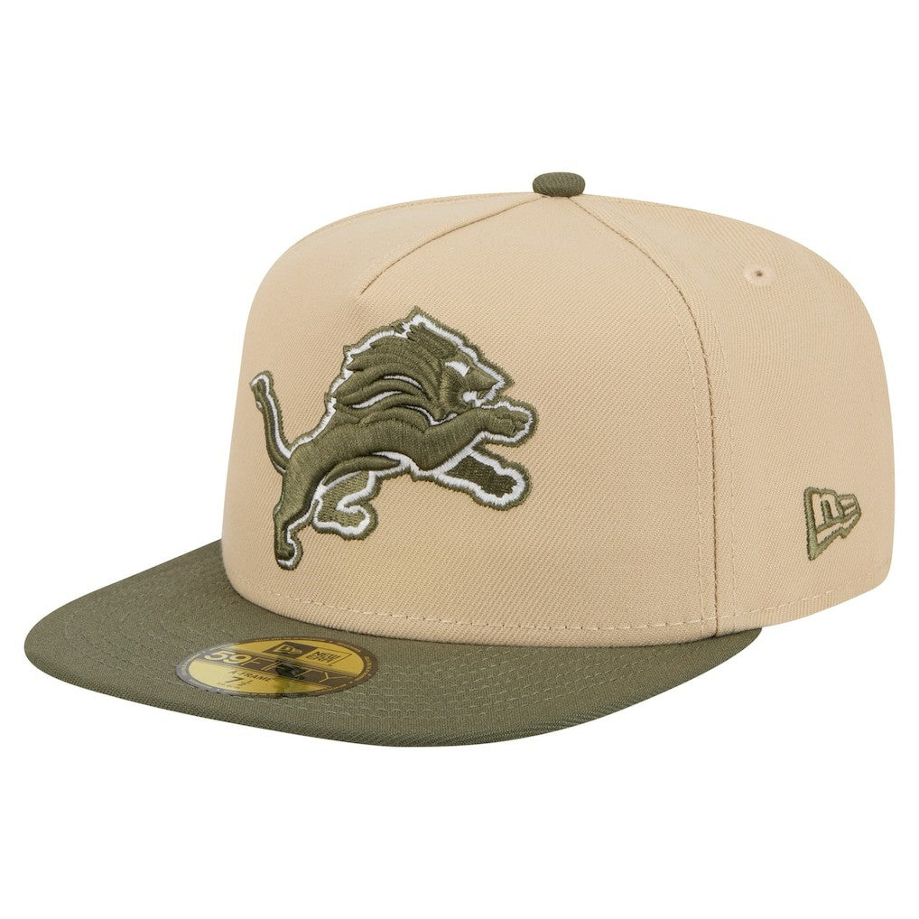 Detroit Lions New Era Color Pack A-Frame 59FIFTY Fitted Hat - Beige/Olive discount