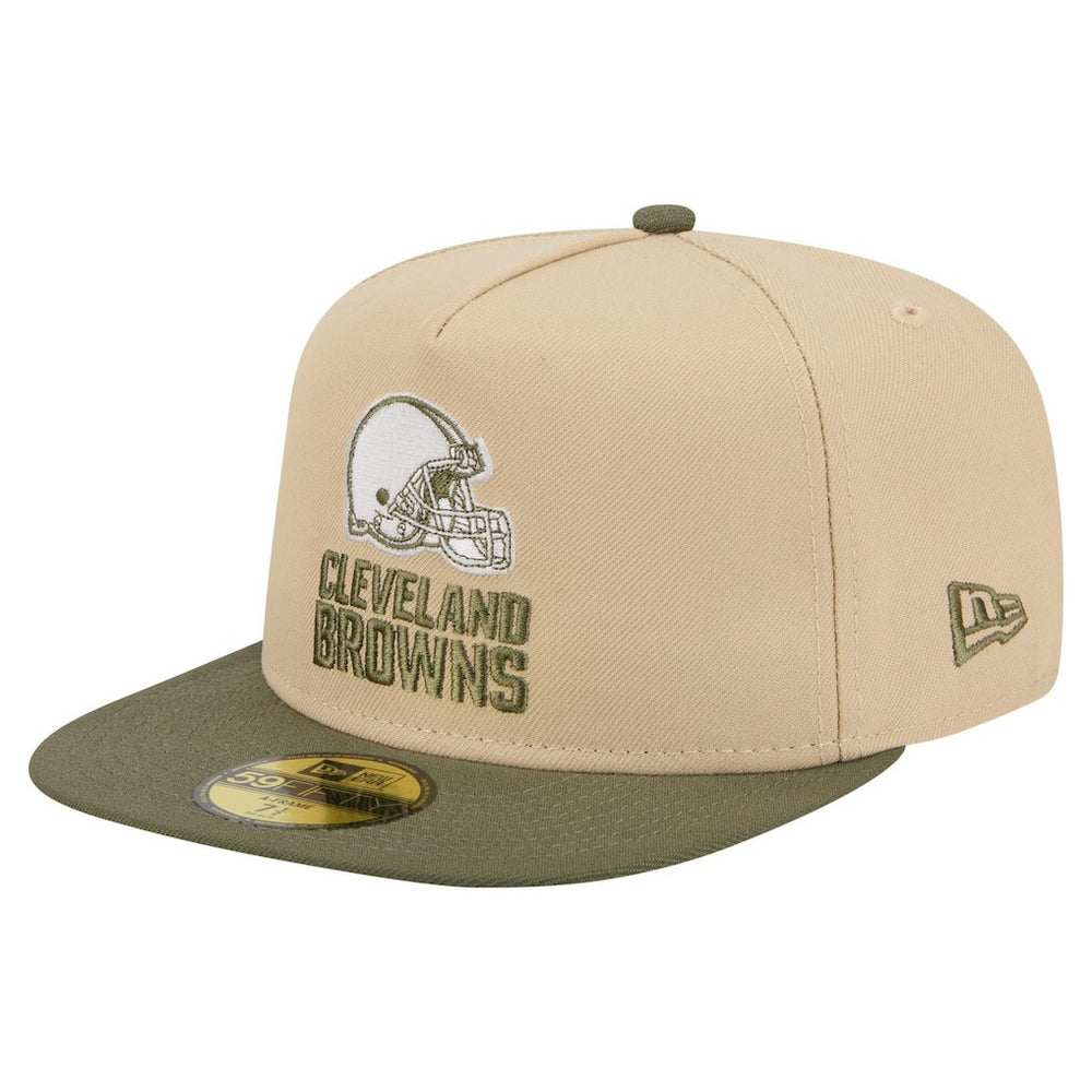 Cleveland Browns New Era Color Pack A-Frame 59FIFTY Fitted Hat - Beige/Olive sale