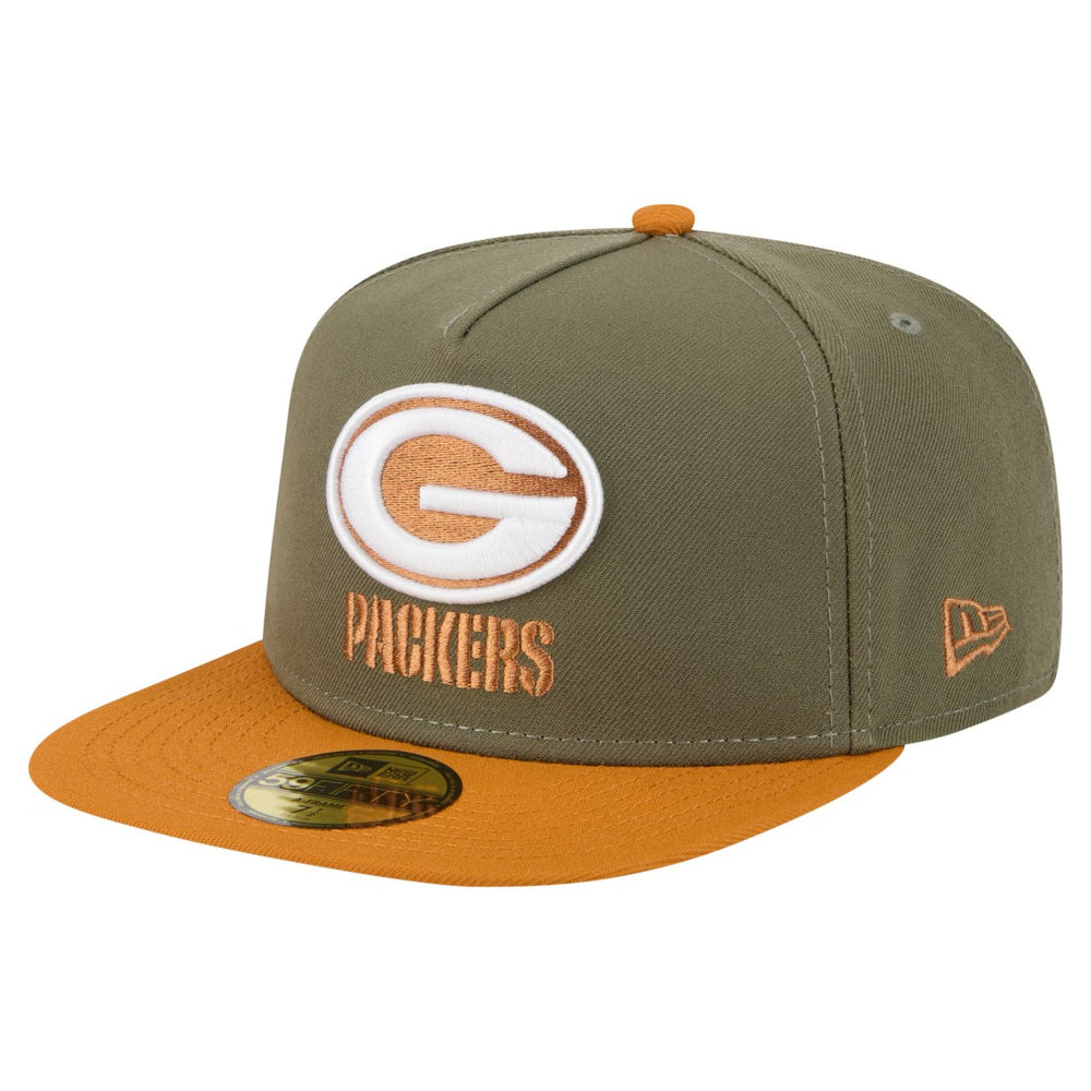 Green Bay Packers New Era Color Pack A-Frame 59FIFTY Fitted Hat - Olive/Brown online