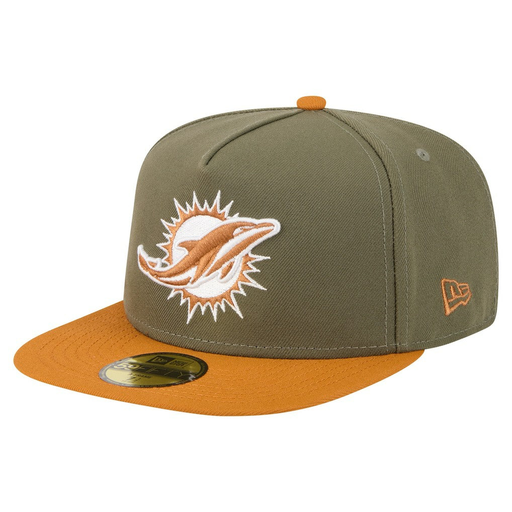 Miami Dolphins New Era Color Pack A-Frame 59FIFTY Fitted Hat - Olive/Brown for sale