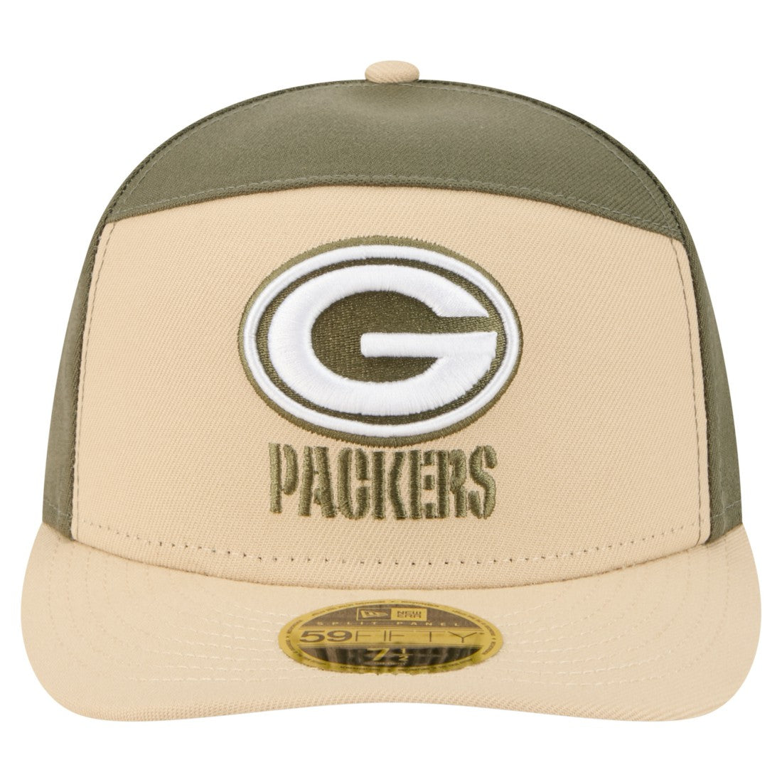 Green Bay Packers New Era Two-Tone Color Pack Split Panel 59FIFTY Fitted Hat - Light Beige/Olive for sale