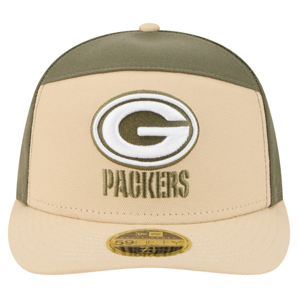 Green Bay Packers New Era Two-Tone Color Pack Split Panel 59FIFTY Fitted Hat - Light Beige/Olive for sale