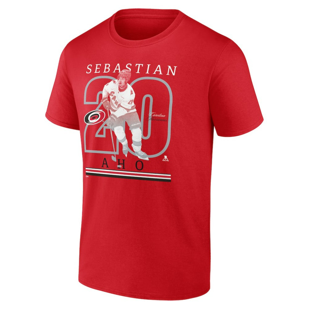 Sebastian Aho Carolina Hurricanes Fanatics Authentic Stack Name & Number T-Shirt Red
