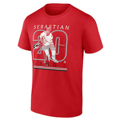Sebastian Aho Carolina Hurricanes Fanatics Authentic Stack Name & Number T-Shirt Red