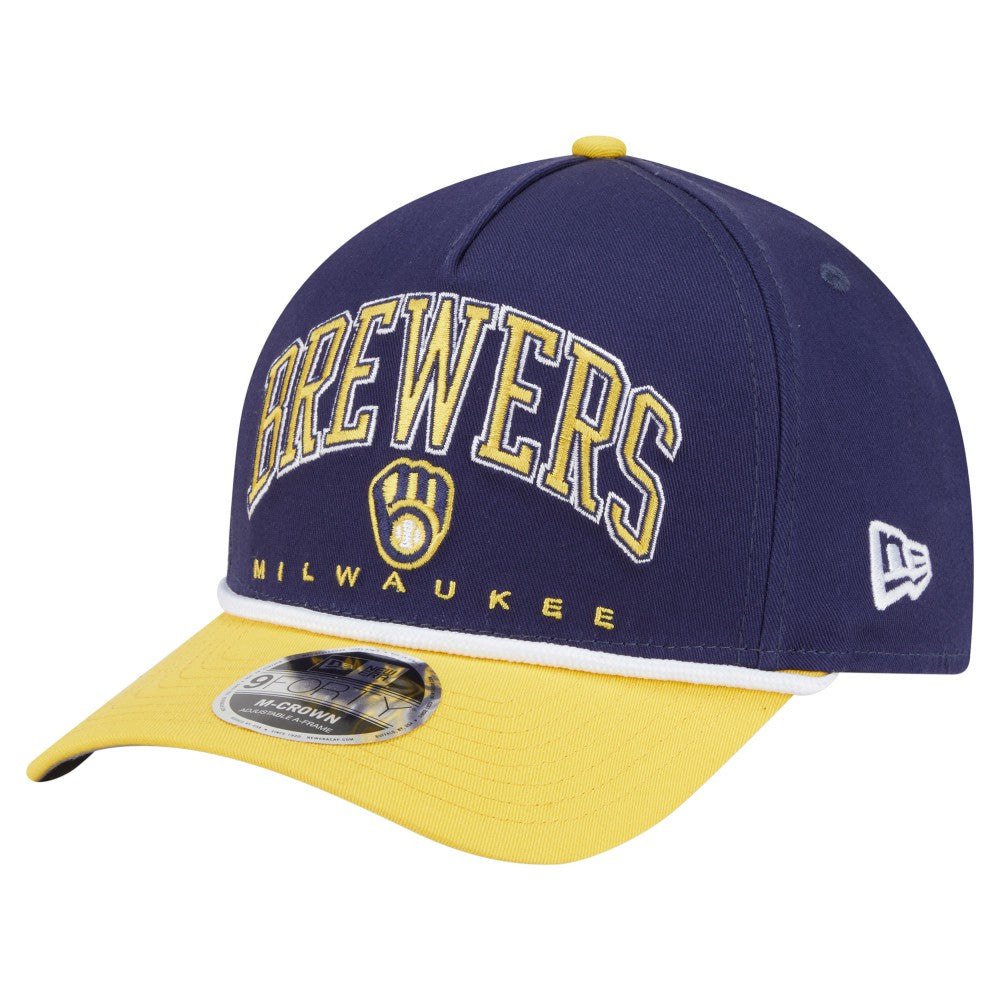 Milwaukee Brewers Arch 9FORTY A-Frame M-Crown Adjustable Hat - Navy/Gold | New Era