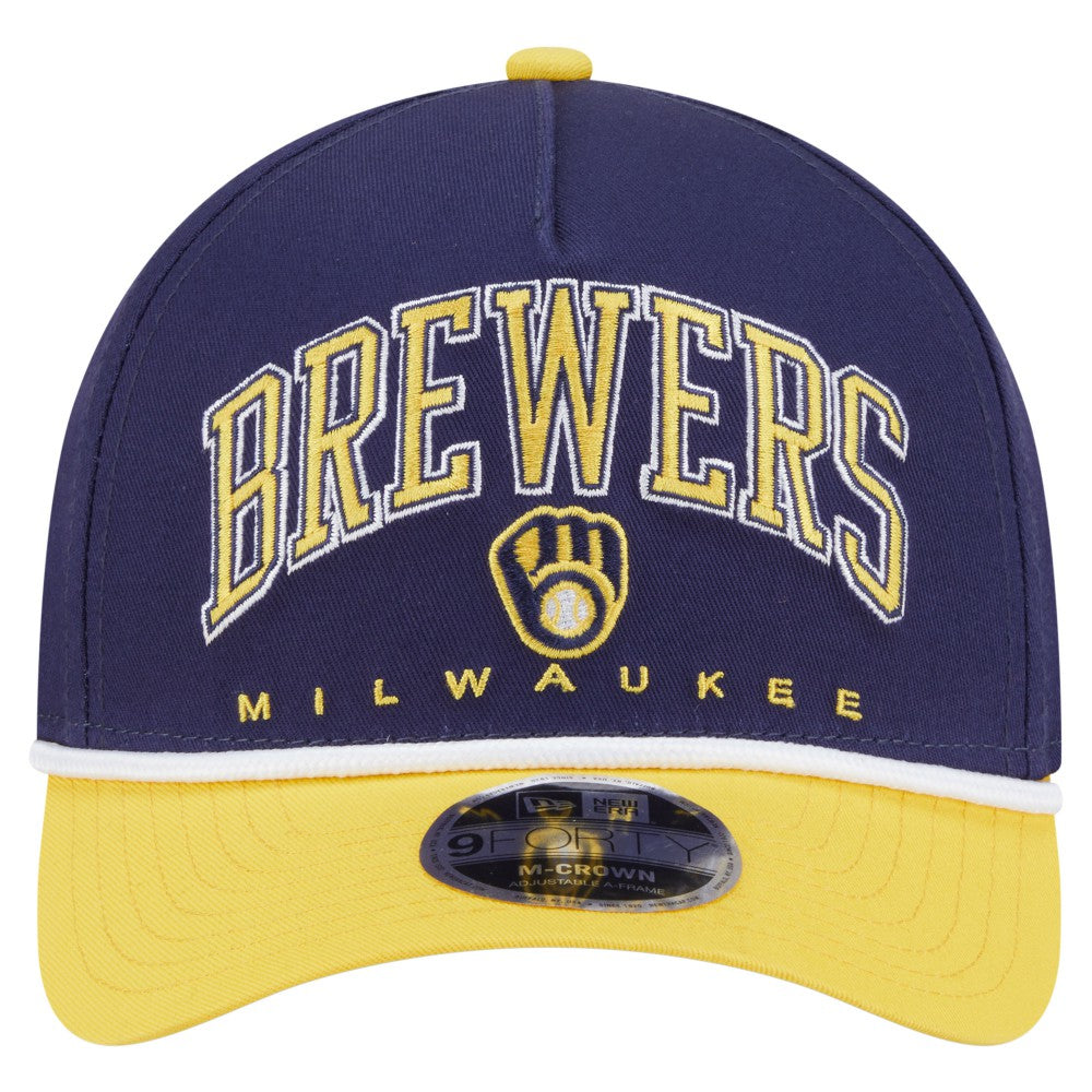 Milwaukee Brewers Arch 9FORTY A-Frame M-Crown Adjustable Hat - Navy/Gold | New Era