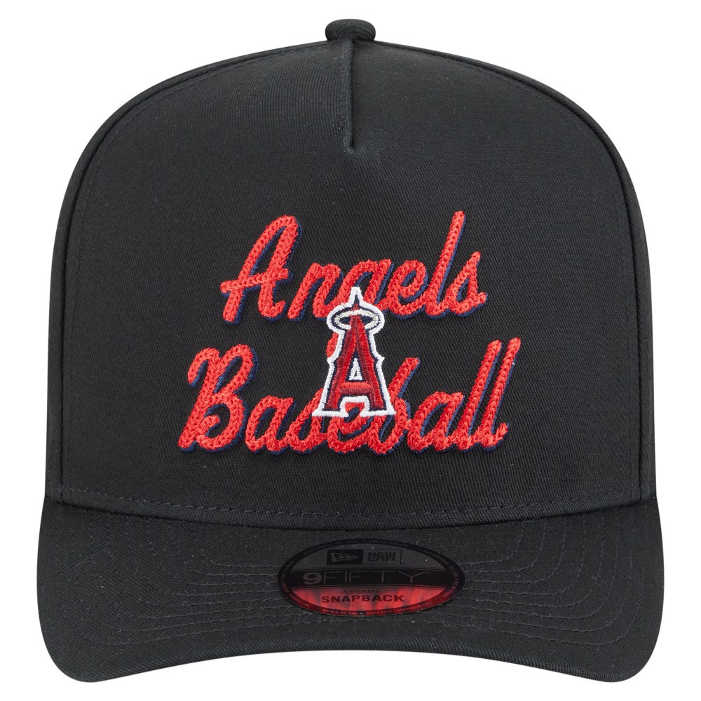 Los Angeles Angels Chainstitch 9FIFTY A-Frame Snapback Hat - Black | New Era