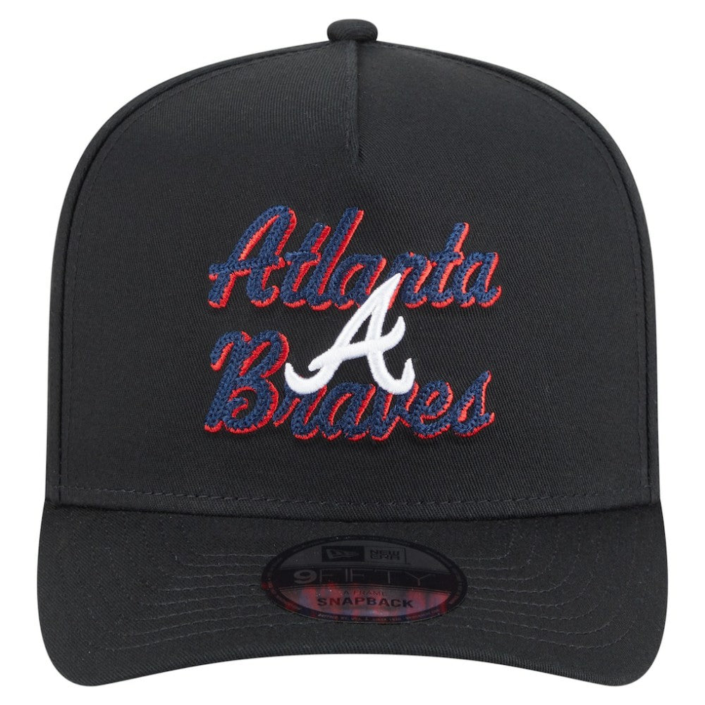 Atlanta Braves Chainstitch 9FIFTY A-Frame Snapback Hat - Black | New Era