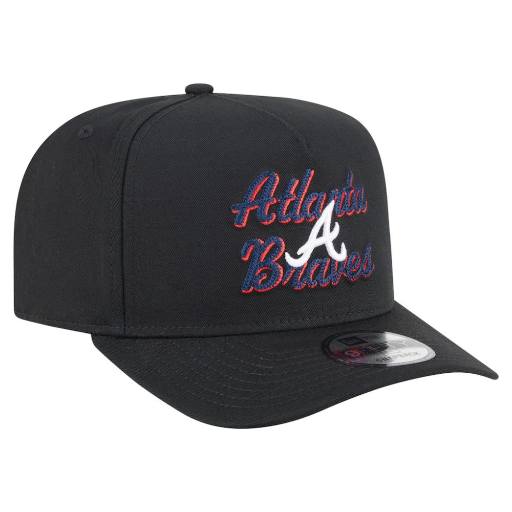 Atlanta Braves Chainstitch 9FIFTY A-Frame Snapback Hat - Black | New Era
