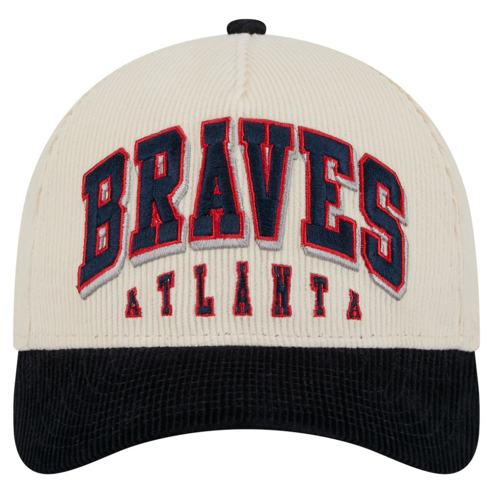 Atlanta Braves Sided Corduroy 9FORTY A-Frame Adjustable Hat - Cream/Navy | New Era
