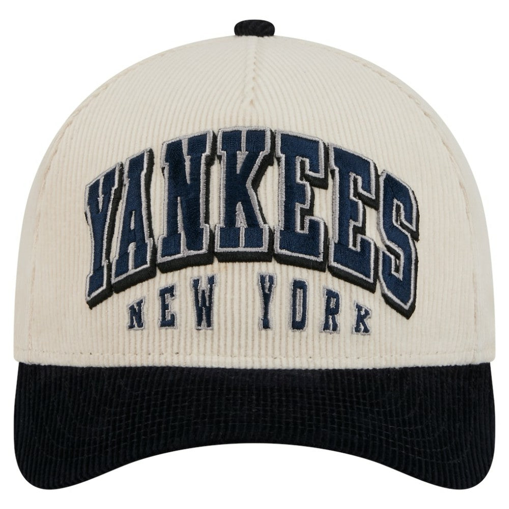 New York Yankees Sided Corduroy 9FORTY A-Frame Adjustable Hat - Cream/Navy | New Era