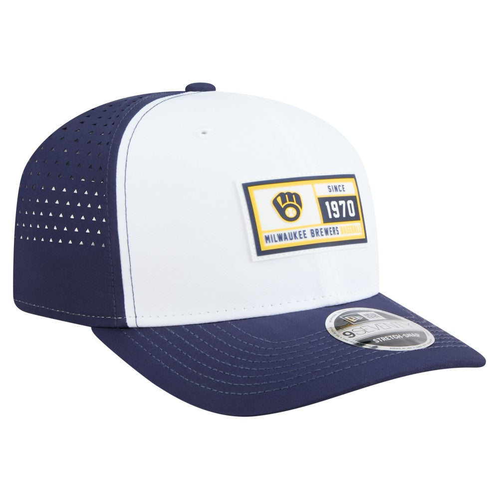 Milwaukee Brewers Established Patch 9SEVENTY Adjustable Hat - White/Navy | New Era