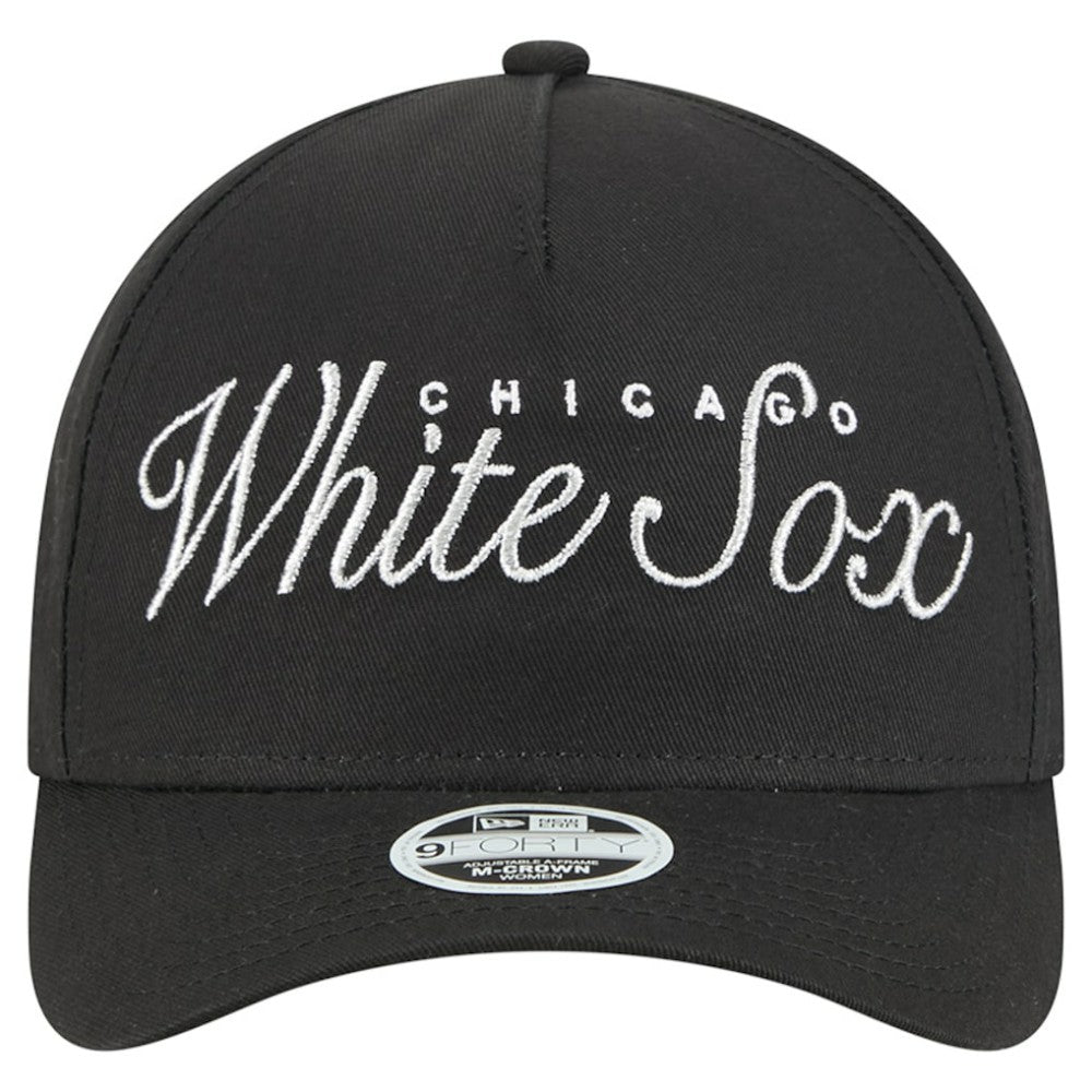 Chicago White Sox Women's Metallic A-Frame 9FORTY Adjustable Hat - Black | New Era
