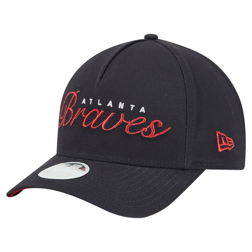 Atlanta Braves Women's Metallic A-Frame 9FORTY Adjustable Hat - Navy | New Era