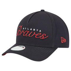 Atlanta Braves Women's Metallic A-Frame 9FORTY Adjustable Hat - Navy | New Era