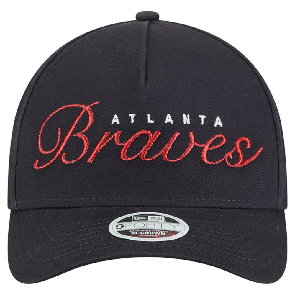 Atlanta Braves Women's Metallic A-Frame 9FORTY Adjustable Hat - Navy | New Era