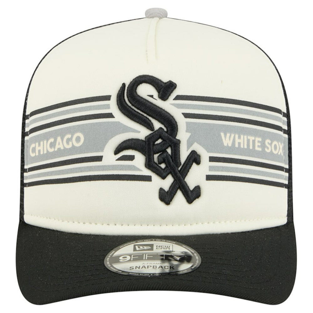 Chicago White Sox Banner A-Frame 9FIFTY Trucker Snapback Hat - Cream/Black | New Era