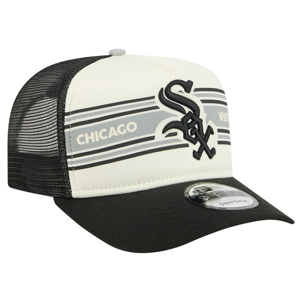 Chicago White Sox Banner A-Frame 9FIFTY Trucker Snapback Hat - Cream/Black | New Era
