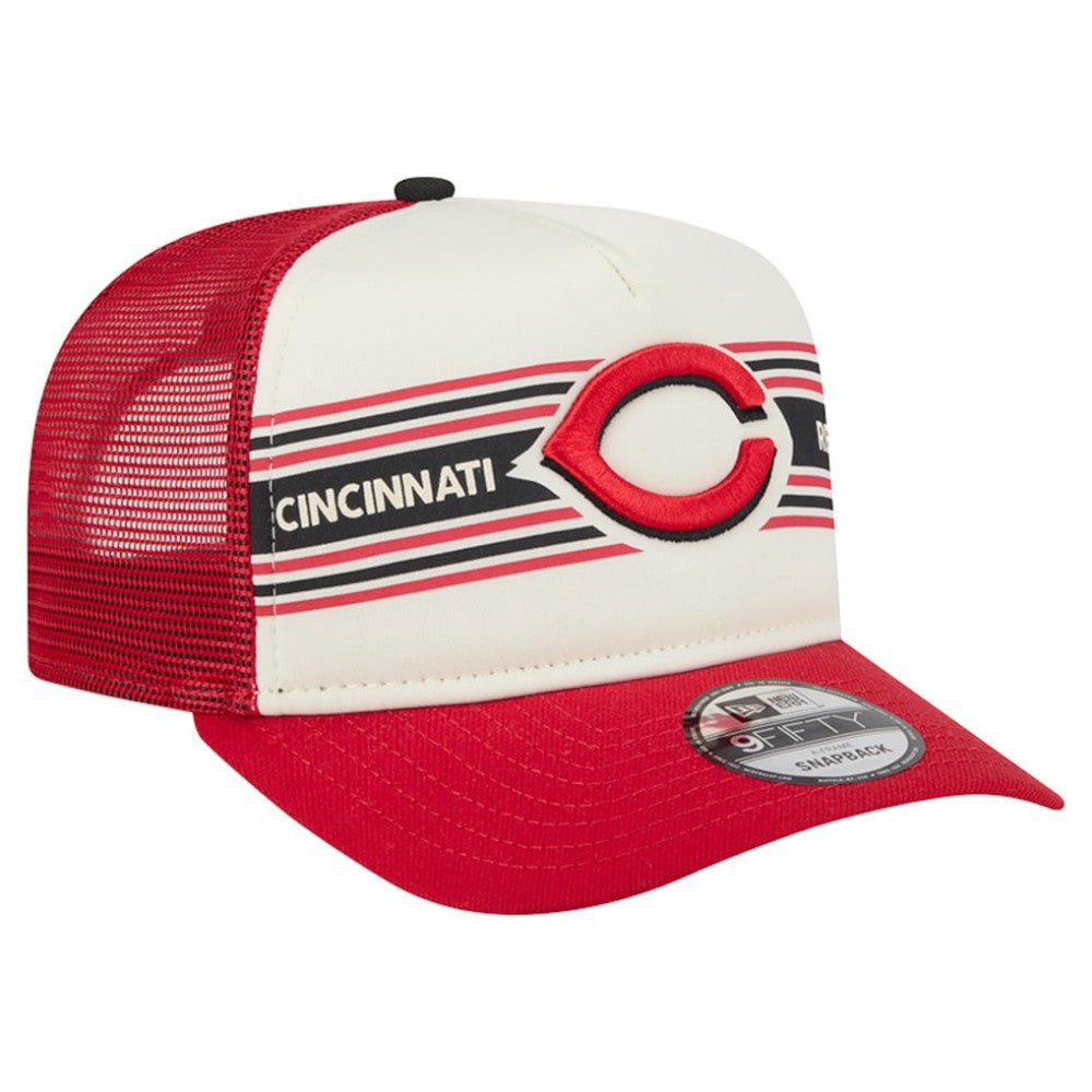 Cincinnati Reds Banner A-Frame 9FIFTY Trucker Snapback Hat - Cream/Red | New Era