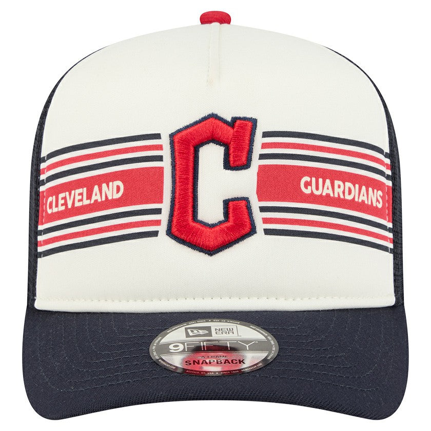 Cleveland Guardians Banner A-Frame 9FIFTY Trucker Snapback Hat - Cream/Navy | New Era