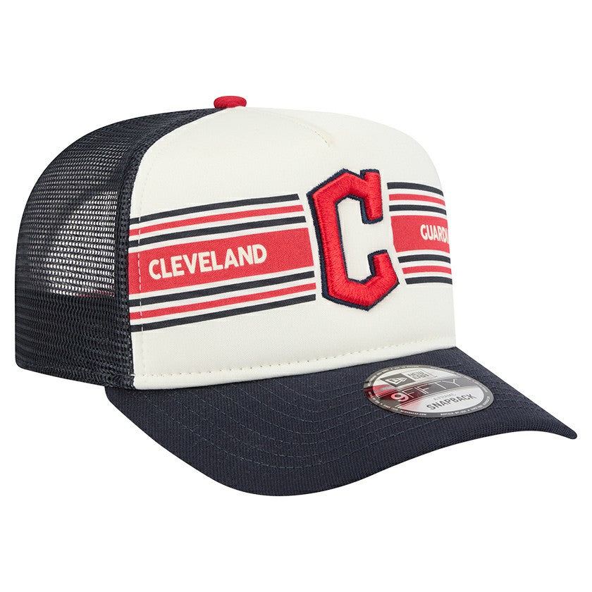 Cleveland Guardians Banner A-Frame 9FIFTY Trucker Snapback Hat - Cream/Navy | New Era