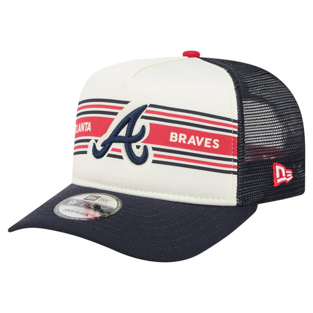 Atlanta Braves Banner A-Frame 9FIFTY Trucker Snapback Hat - Cream/Navy | New Era