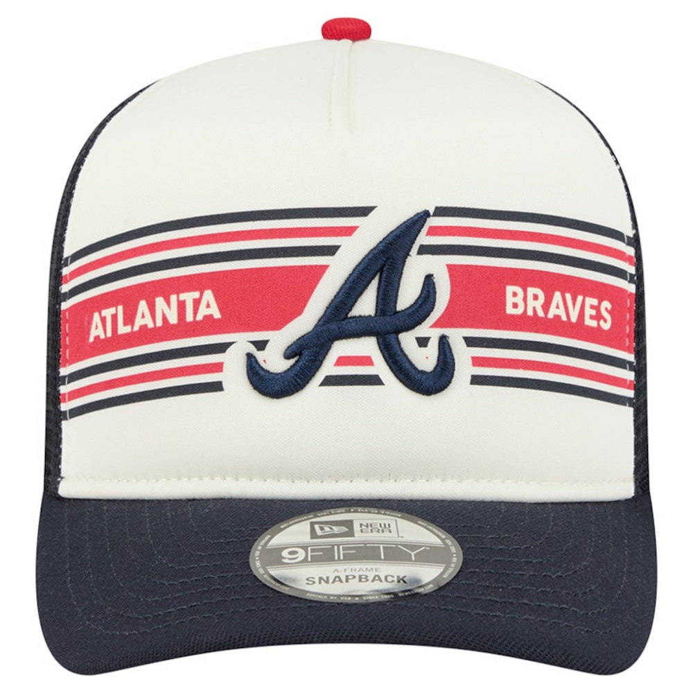Atlanta Braves Banner A-Frame 9FIFTY Trucker Snapback Hat - Cream/Navy | New Era