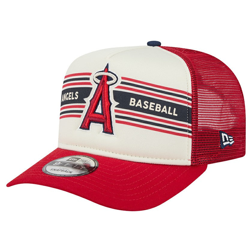 Los Angeles Angels Banner A-Frame 9FIFTY Trucker Snapback Hat - Cream/Red | New Era