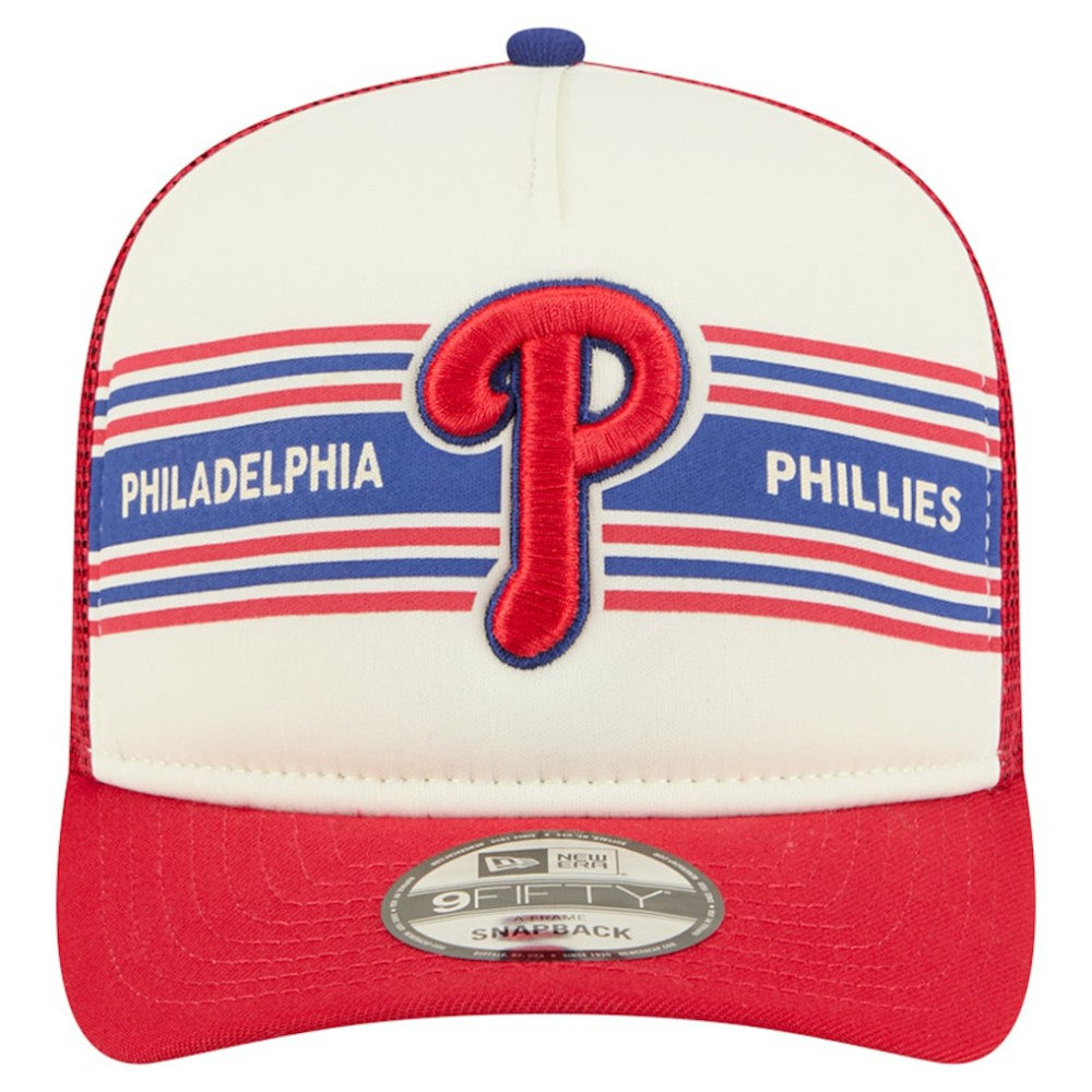 Philadelphia Phillies Banner A-Frame 9FIFTY Trucker Snapback Hat - Cream/Red | New Era