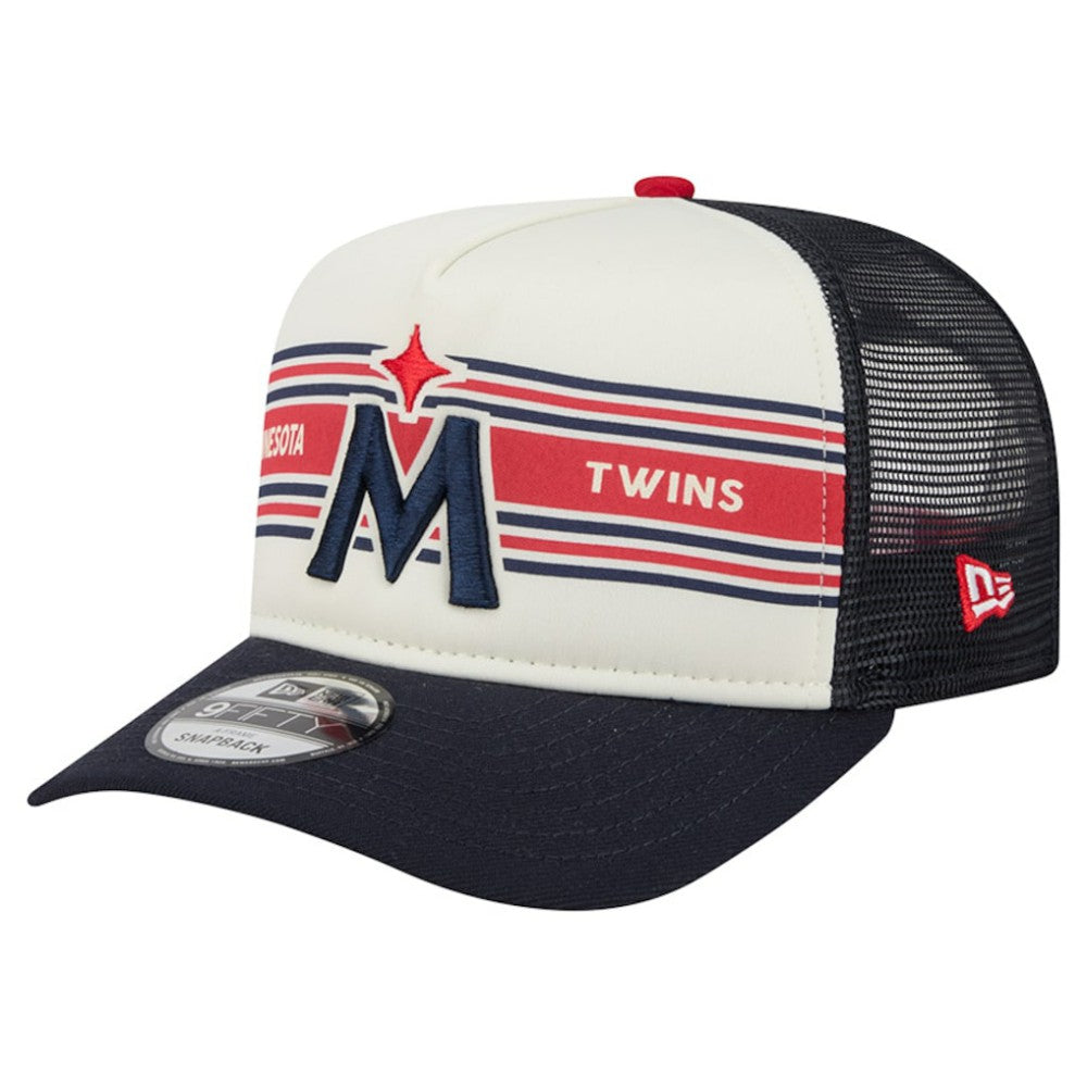 Minnesota Twins Banner A-Frame 9FIFTY Trucker Snapback Hat - Cream/Navy | New Era