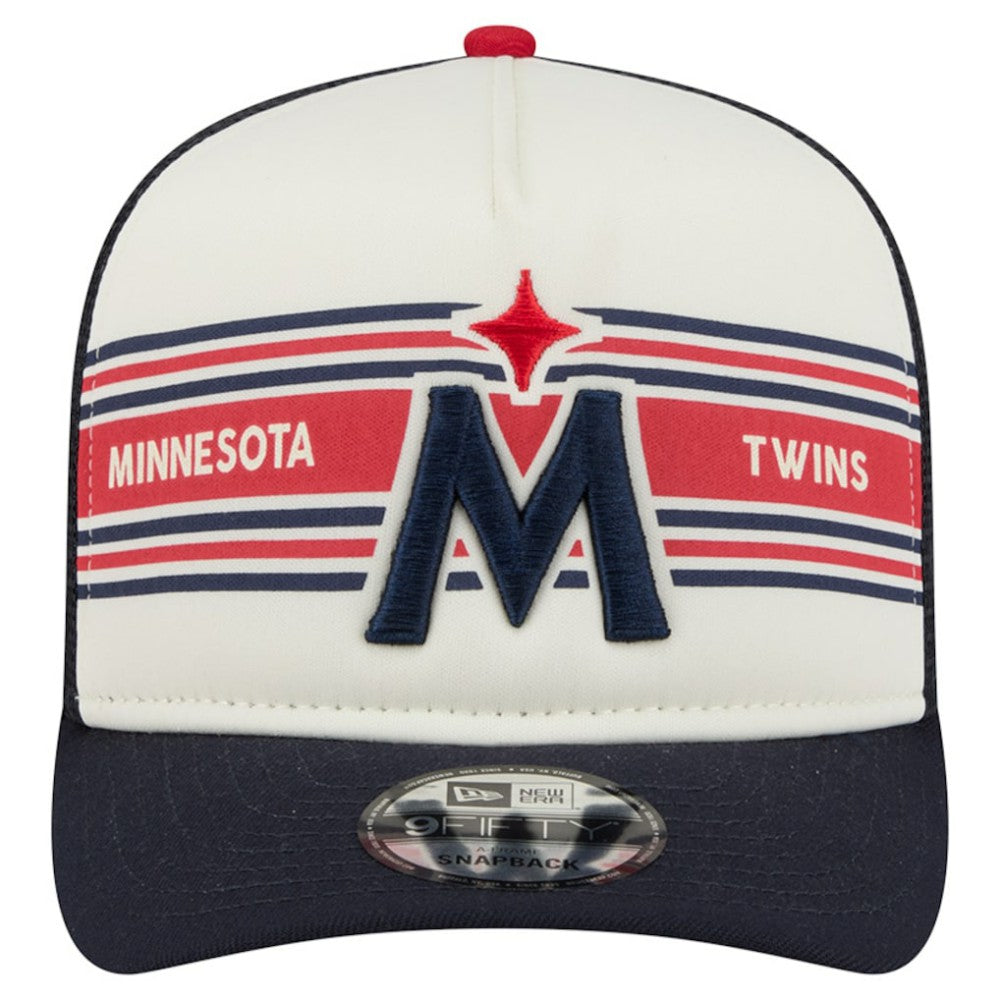 Minnesota Twins Banner A-Frame 9FIFTY Trucker Snapback Hat - Cream/Navy | New Era