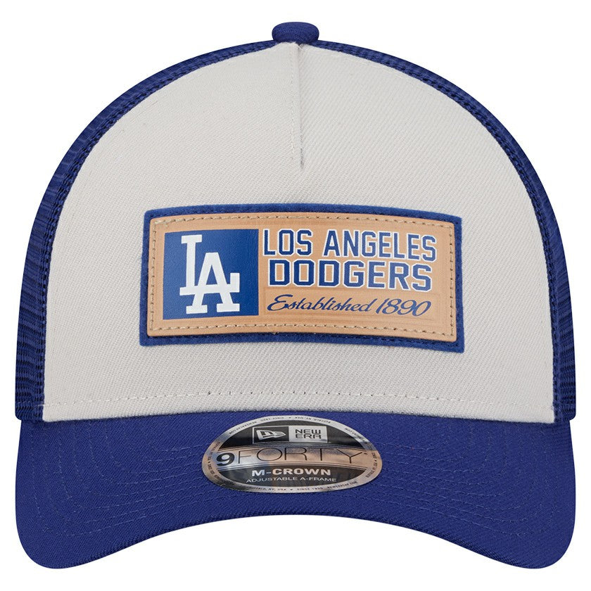Los Angeles Dodgers Text A-Frame Trucker 9FORTY Hat - Stone/Royal | New Era