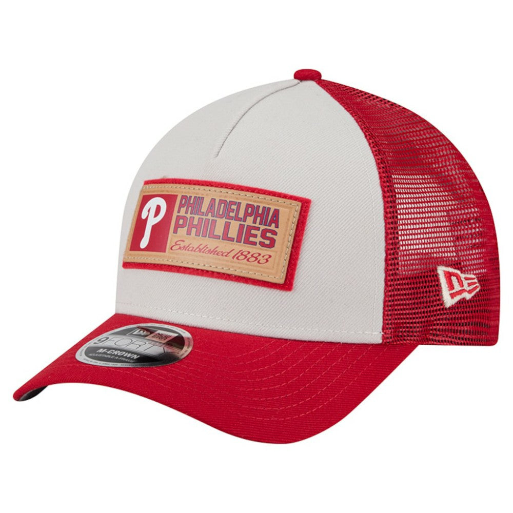 Philadelphia Phillies Text A-Frame Trucker 9FORTY Hat - Stone/Red | New Era