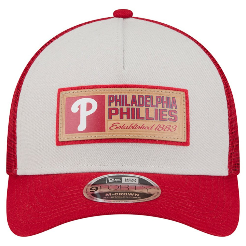 Philadelphia Phillies Text A-Frame Trucker 9FORTY Hat - Stone/Red | New Era