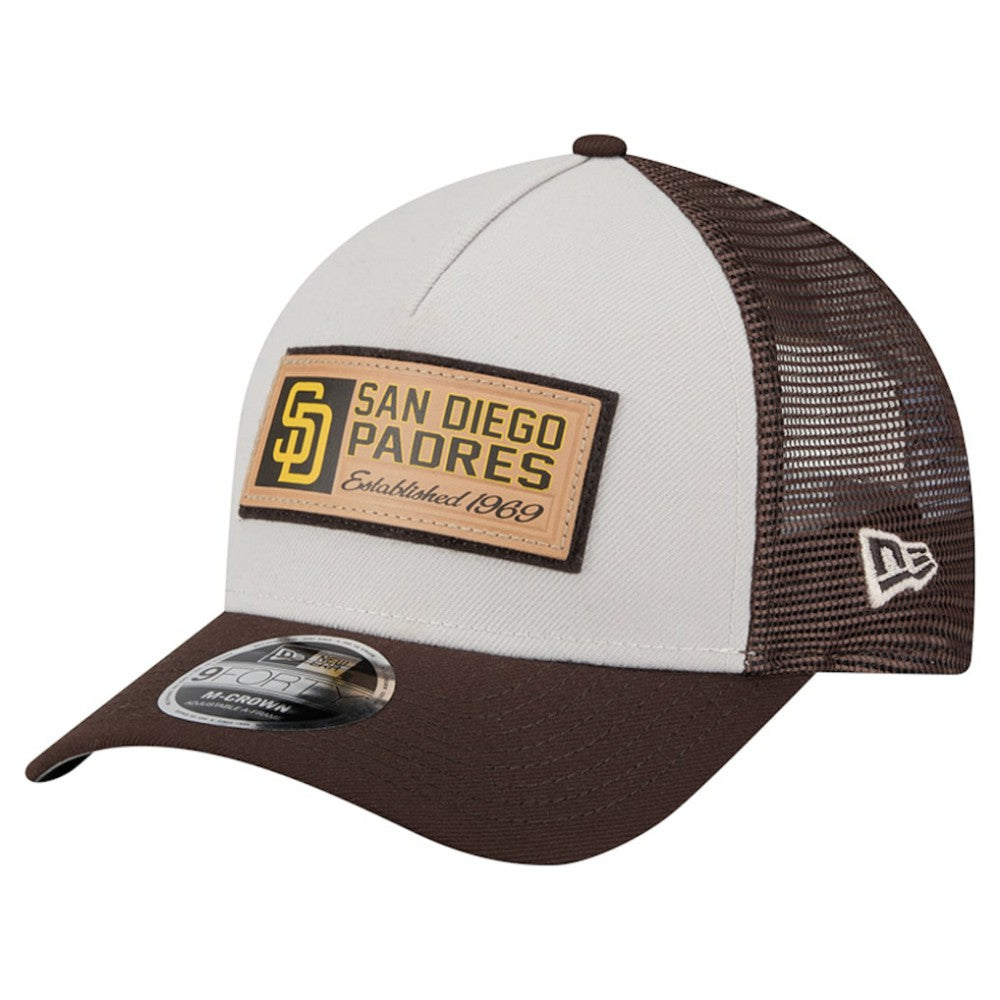 San Diego Padres Text A-Frame Trucker 9FORTY Hat - Stone/Brown | New Era