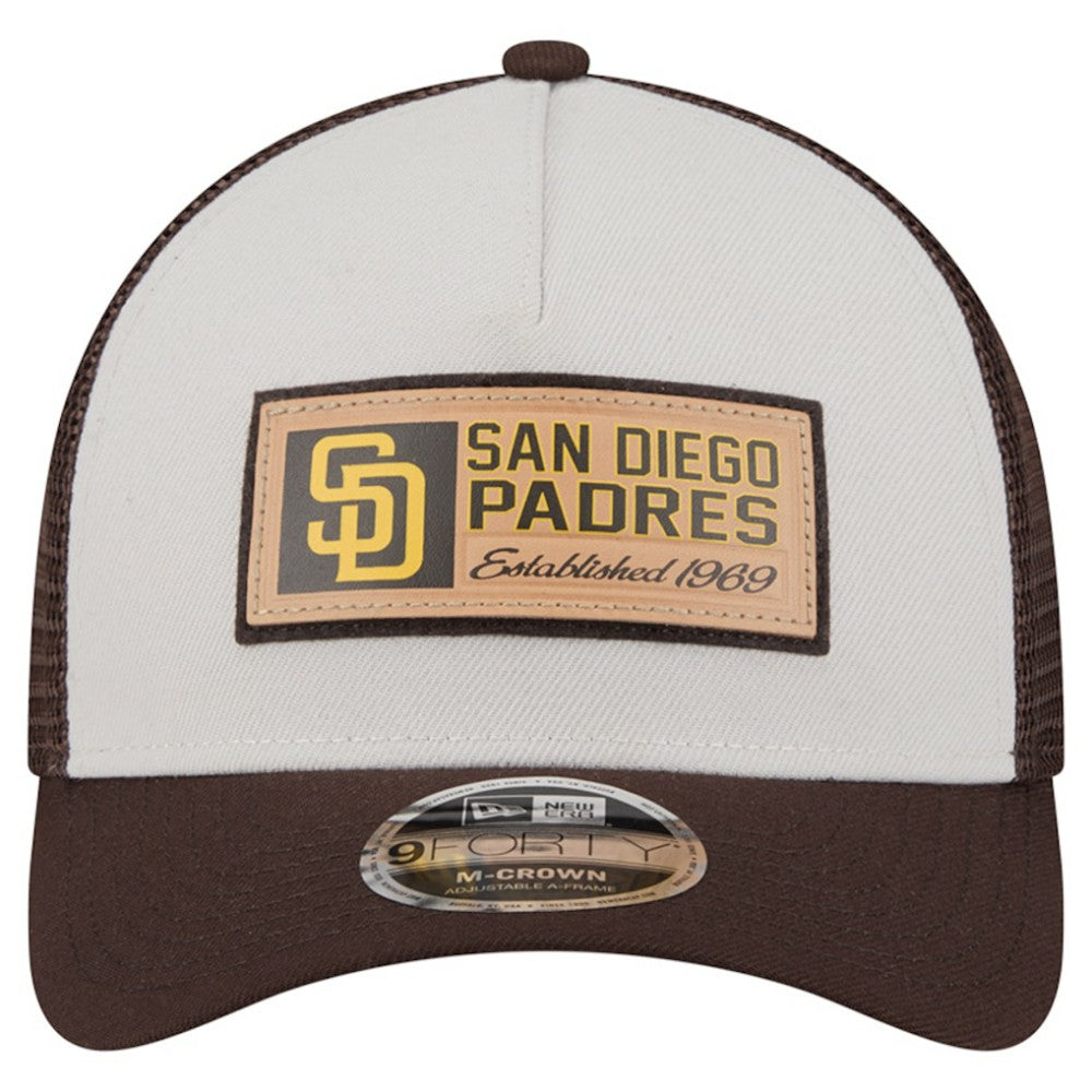 San Diego Padres Text A-Frame Trucker 9FORTY Hat - Stone/Brown | New Era