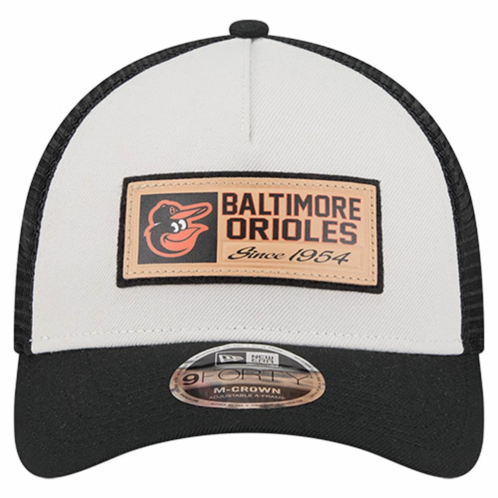 Baltimore Orioles Text A-Frame Trucker 9FORTY Hat - Stone/Black | New Era