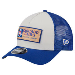 Chicago Cubs Text A-Frame Trucker 9FORTY Hat - Stone/Royal | New Era
