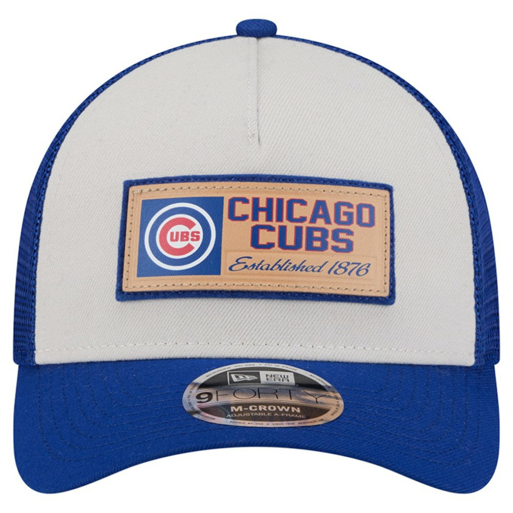 Chicago Cubs Text A-Frame Trucker 9FORTY Hat - Stone/Royal | New Era