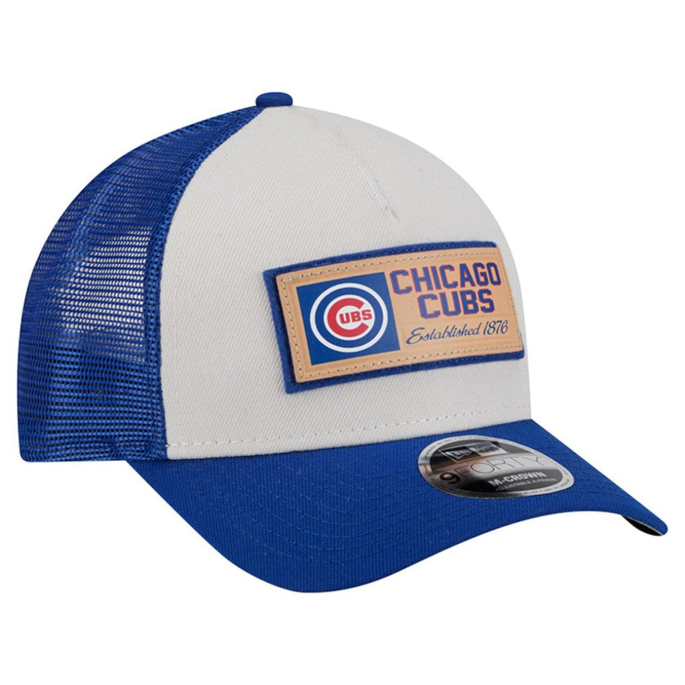 Chicago Cubs Text A-Frame Trucker 9FORTY Hat - Stone/Royal | New Era