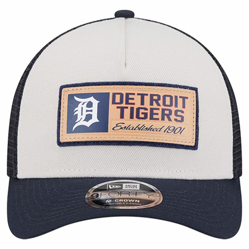 Detroit Tigers Text A-Frame Trucker 9FORTY Hat - Stone/Navy | New Era