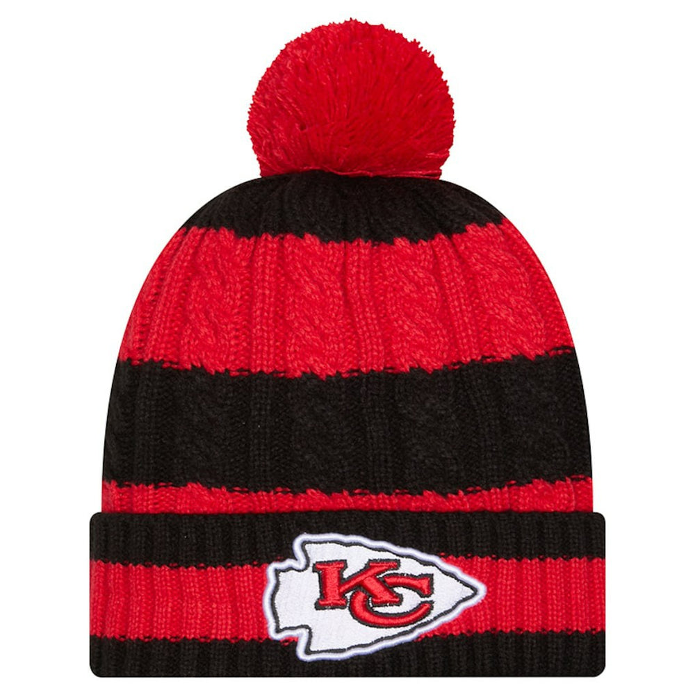 Kansas City Chiefs New Era Women's Braided Cuffed Knit Hat with Pom - Red for sale